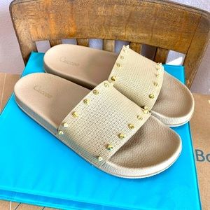 Gold Studded Sand Color Slide Sandals